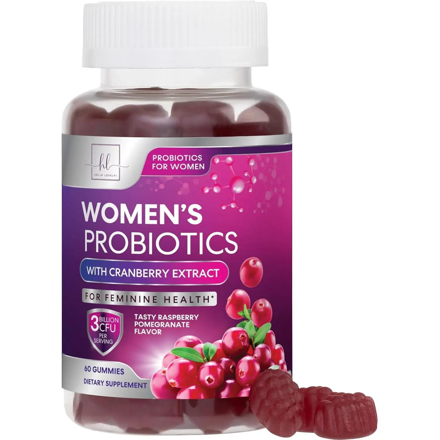 Women's Probiotic Gummies with Cranberry 10 Billion CFU 6 Strains Daily Probiotic Supplement for Vaginal Health pH Balance Digestive Gut and Immune Support Feminine Health 60 Count