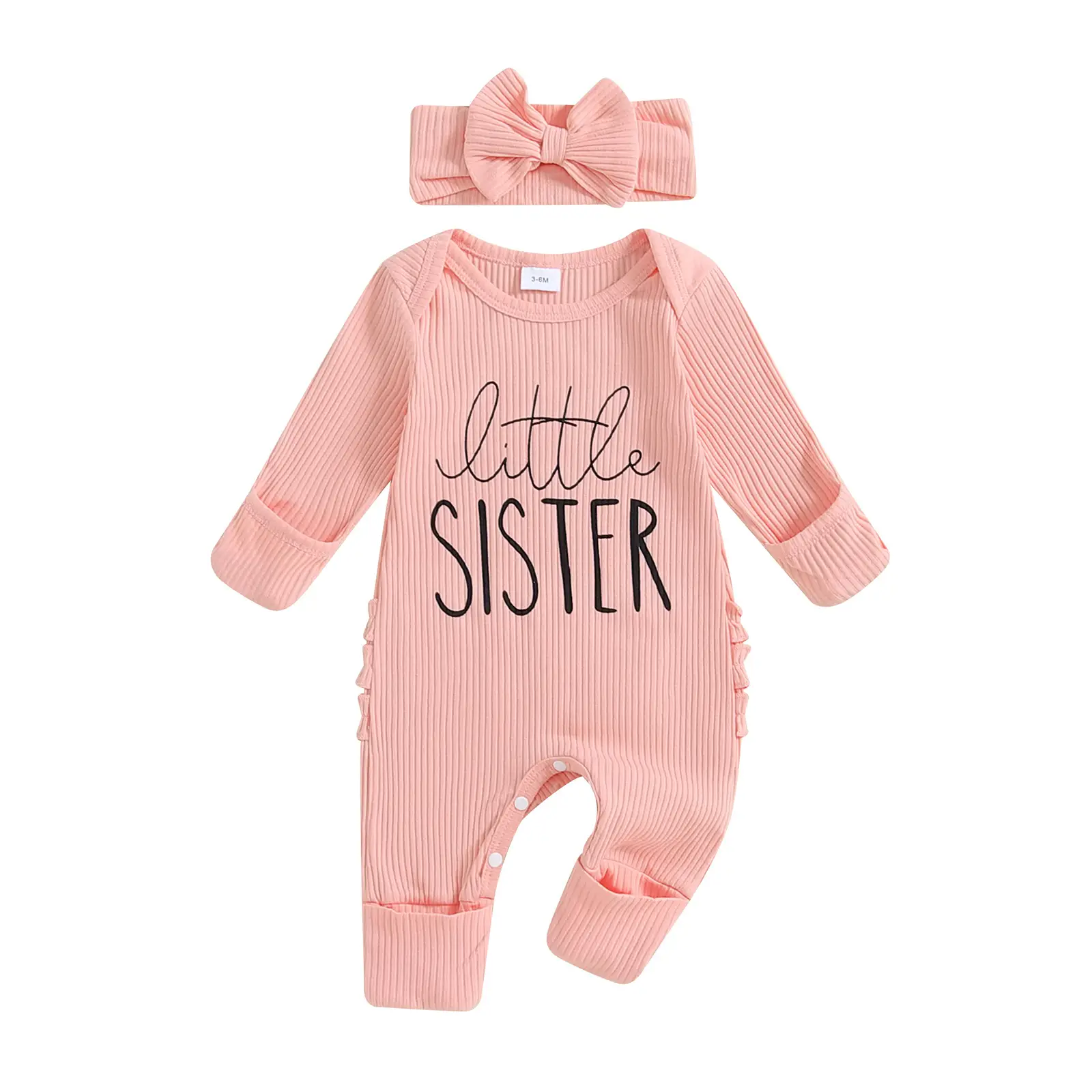 Im New Here Newborn Outfit Girl Long Sleeve Letter Romper Ribbed Knit Jumpsuit Baby Girl Preemie Coming Home Outfit