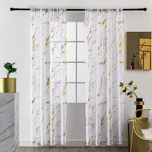 Modern Minimalist Silver Color Gold Marble Window Curtain, Grommet Top Drapes, Soft Light, Home Decor for Living Room Bedroom Hotel Dining Room