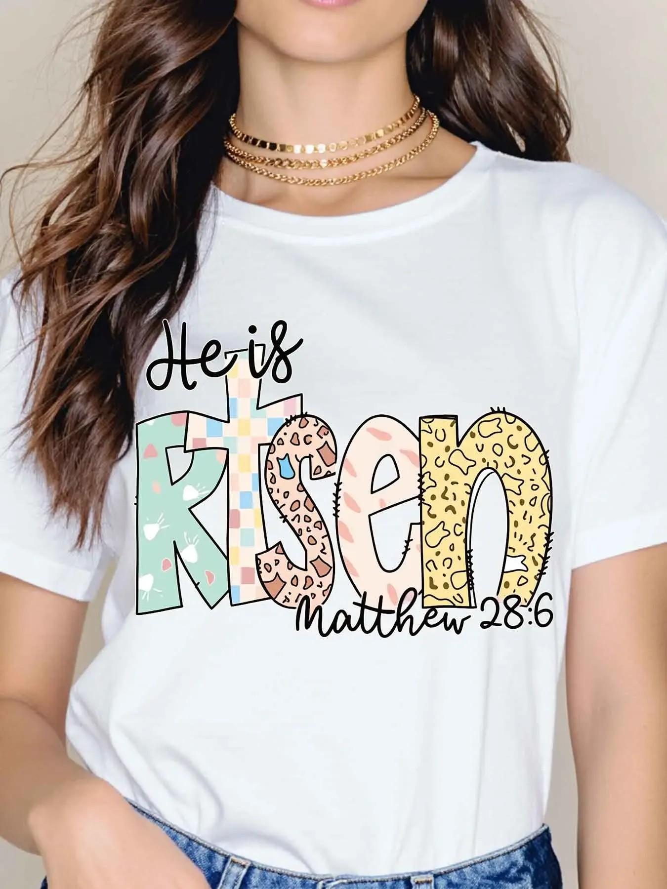 Women Casual T-Shirt White He Is Risen Matthew 28 6 Christian Religious Easter Spring Summer Outfit,Streetwear Tee Women Casual T-Shirt White He Is Risen Matthew 28 6 Christian Religious Easter Spring Summer Outfit,Streetwear Tee