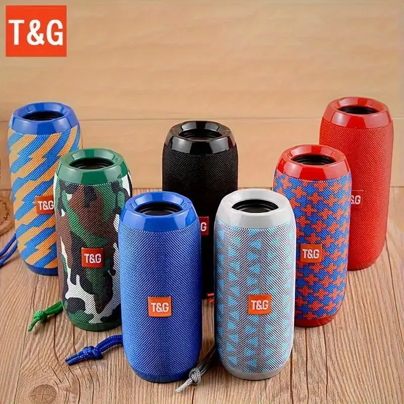 T&G TG117 Cordless Portable Bluetooth Speaker - Stainless Steel Bass Speaker, Chargeable Wireless Audio Device with Built-in Microphone, TWS Stereo, Hands-Free Calls, FM Radio, TF Card, USB Type-C Port, U Disk Support, Charging Cable & Aux Cable Included,