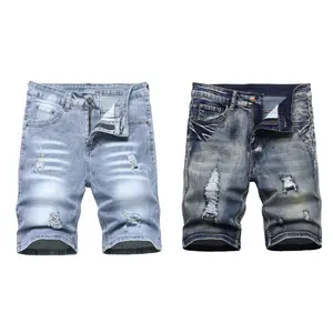 JUNBAOSS Men's 1，2 Pack Slim Fit Stretch Denim Shorts Ripped Skinny Jean Shorts for Men, Distressed Fashion Straight Comfort Flex Waist Short Denim Jean, Menswear Classic Street Style Cotton Fabric Jean Natural Hipster Personalized Stylish Jeans SpringSta