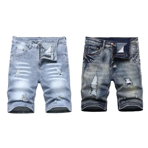 JUNBAOSS Men's 1，2 Pack Slim Fit Stretch Denim Shorts Ripped Skinny Jean Shorts for Men, Distressed Fashion Straight Comfort Flex Waist Short Denim Jean, Menswear Classic Street Style Cotton Fabric Jean Natural Hipster Personalized Stylish Jeans SpringSta