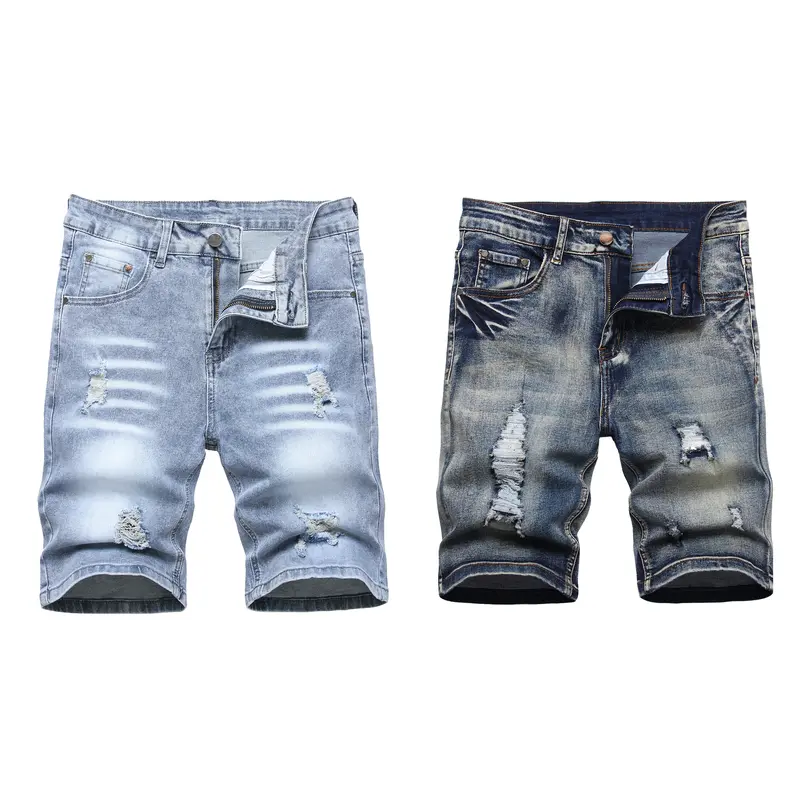 JUNBAOSS Men's 1，2 Pack Slim Fit Stretch Denim Shorts Ripped Skinny Jean Shorts for Men, Distressed Fashion Straight Comfort Flex Waist Short Denim Jean, Menswear Classic Street Style Cotton Fabric Jean Natural Hipster Personalized Stylish Jeans SpringSta