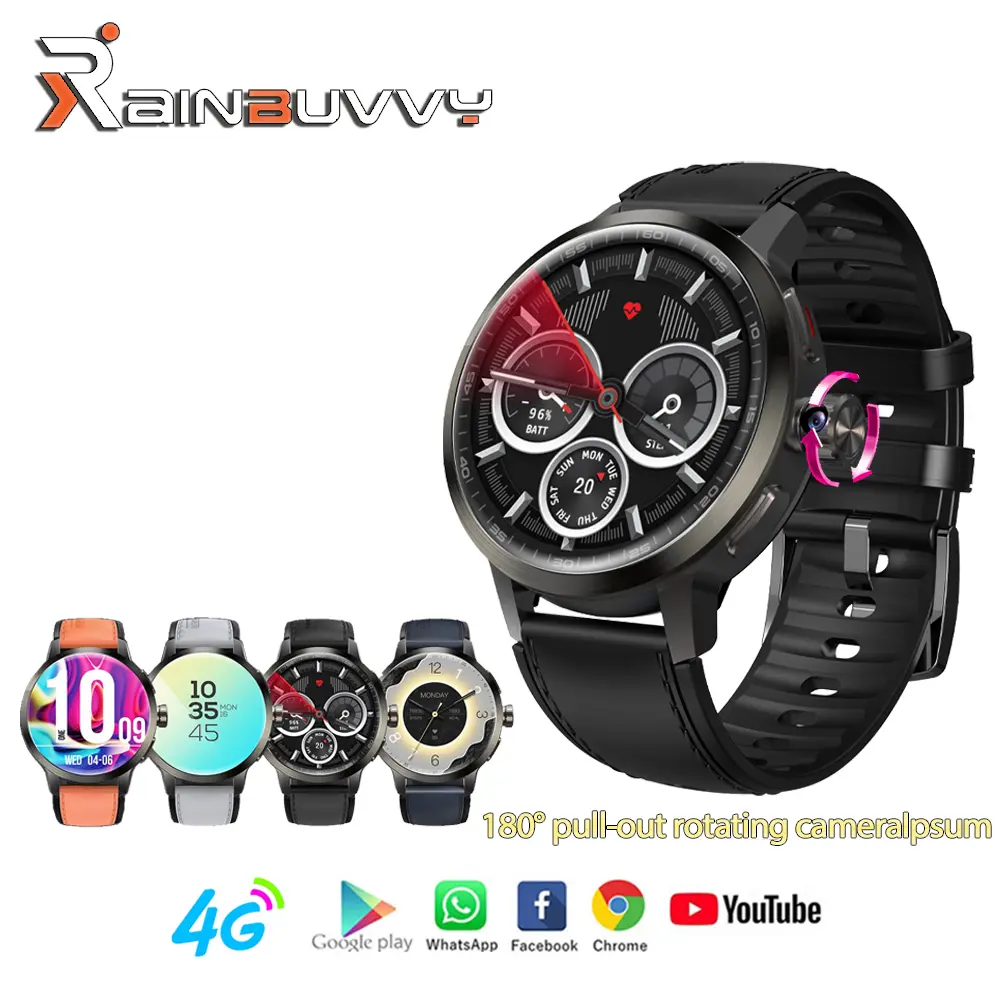 Rainbuvvy DM82 4G Cellular Wearable Smart Watch with Pull-Out Rotating Camera, 1.75" AMOLED Display, 2GB+16GB Storage, Heart Rate/SpO2 Monitor, GPS, Android 8.1, 1520mAh Battery, Silicone-Plastic Build, Bluetooth Fitness Tracker, Calorie Tracker, Multi-Sp