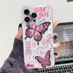 Y2K Style Bow Phone Case for iPhone 17/16/15/14/13/12/11 Pro Max, Digital Print Butterfly Design, Shockproof Soft Cover, Gift Idea