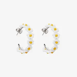 Beaded Flower Hoop Earrings