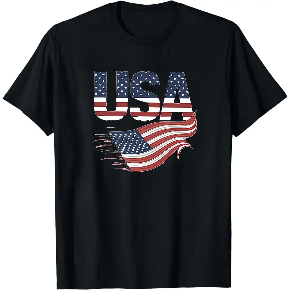 Flag USA T-Shirt For Women Casual Short Sleeve Tee 1 Pcs 100% Heavy Cotton - Comfortable Crew Neck, Soft Adorable Tees Tops