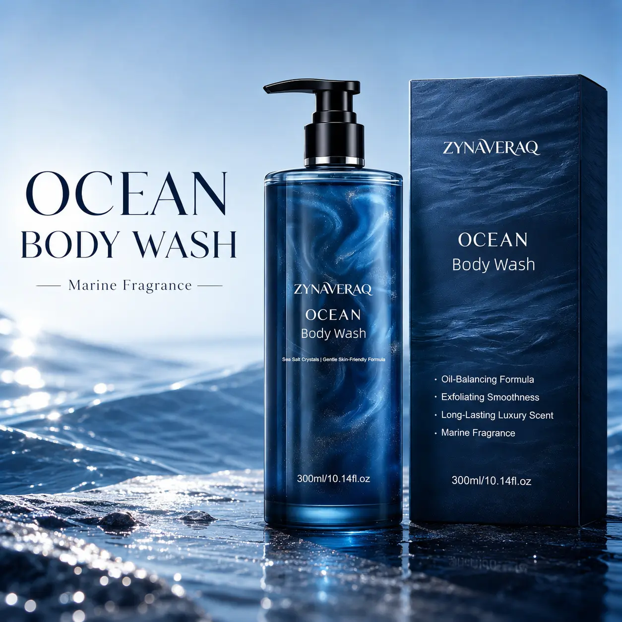 Ocean Body Wash Sea Salt Crystal Oil Balancing Gentle Cleansing Shower Gel Marine Scent Exfoliating Smoothness Daily Shower All Skin Types 300ml