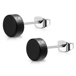 Organic Natural Wood Illusion Round Circle Stainless Steel Button Stud Post Earrings