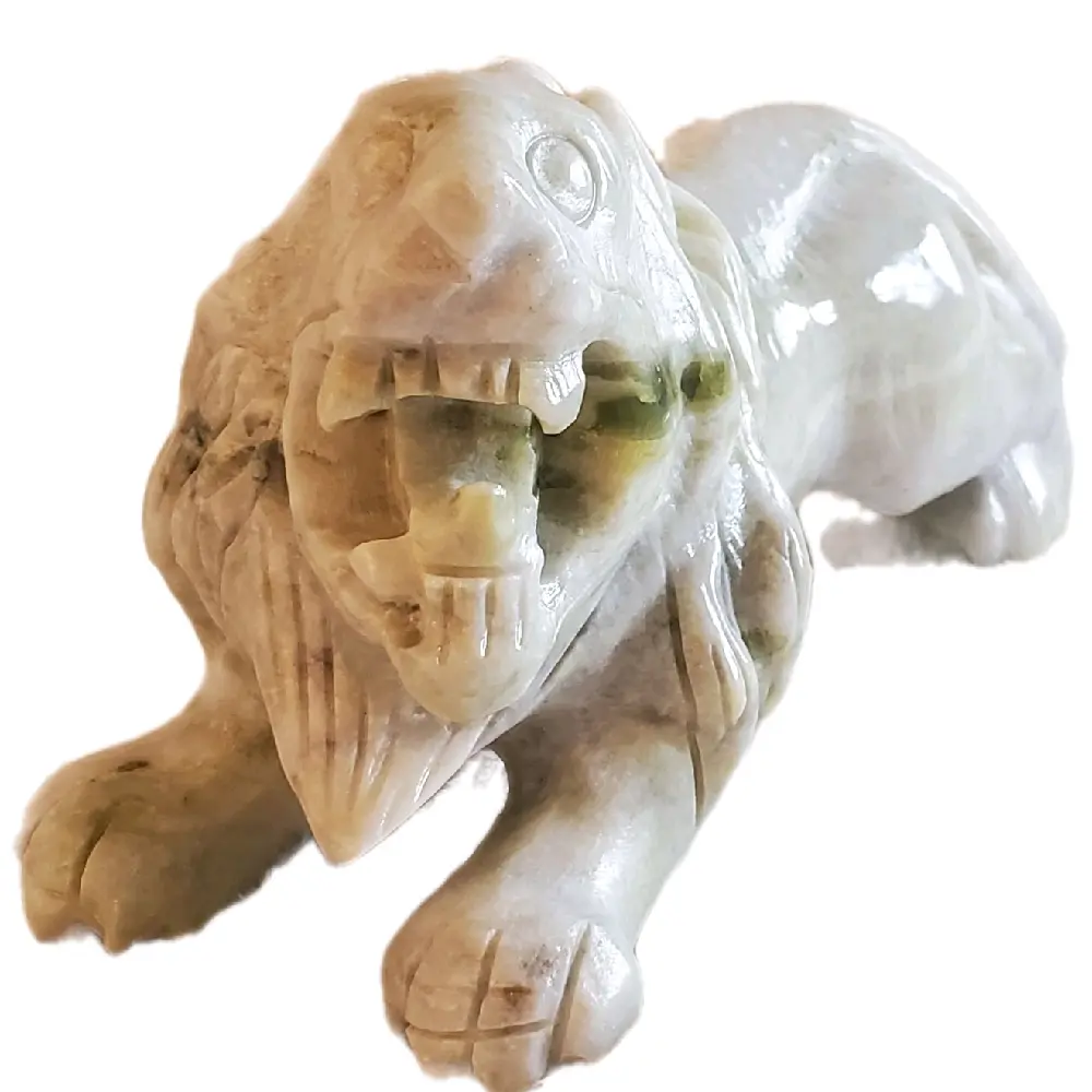 Lantian Jade Carved Lion Statue Sculpture - Natural Crystal, Historical Design, Elegant Stone Carving 8x3x4.5
