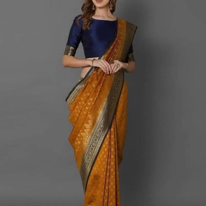 Women's Traditional Mustard Color Silk Saree with Unstitched Blouse