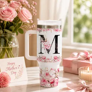 1 Pc 40oz Floral Print with Monogram, Leak-Proof, Skinny Design, Keeps Drinks Hot for 12 Hours & Cold for 24 Hours, Ideal for Hot & Cold Drinks, Perfect Gift for Mother’s Day, Graduation, Holidays, Christmas, New Year, Travel, Picnic & Outdoor Activit