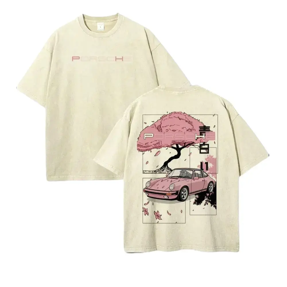 Cherry Blossom Japanese Aesthetic Classic Sports Car Vintage Washed Tee 90s Men's Graphic Tee t Shirts Funny Graphic Tee Good Graphic Tees Graphic Tees Streetwear Outfits Men Vacation Outfits Oversized Tshirt Men,graphic clothing,trendy streetwear shirt