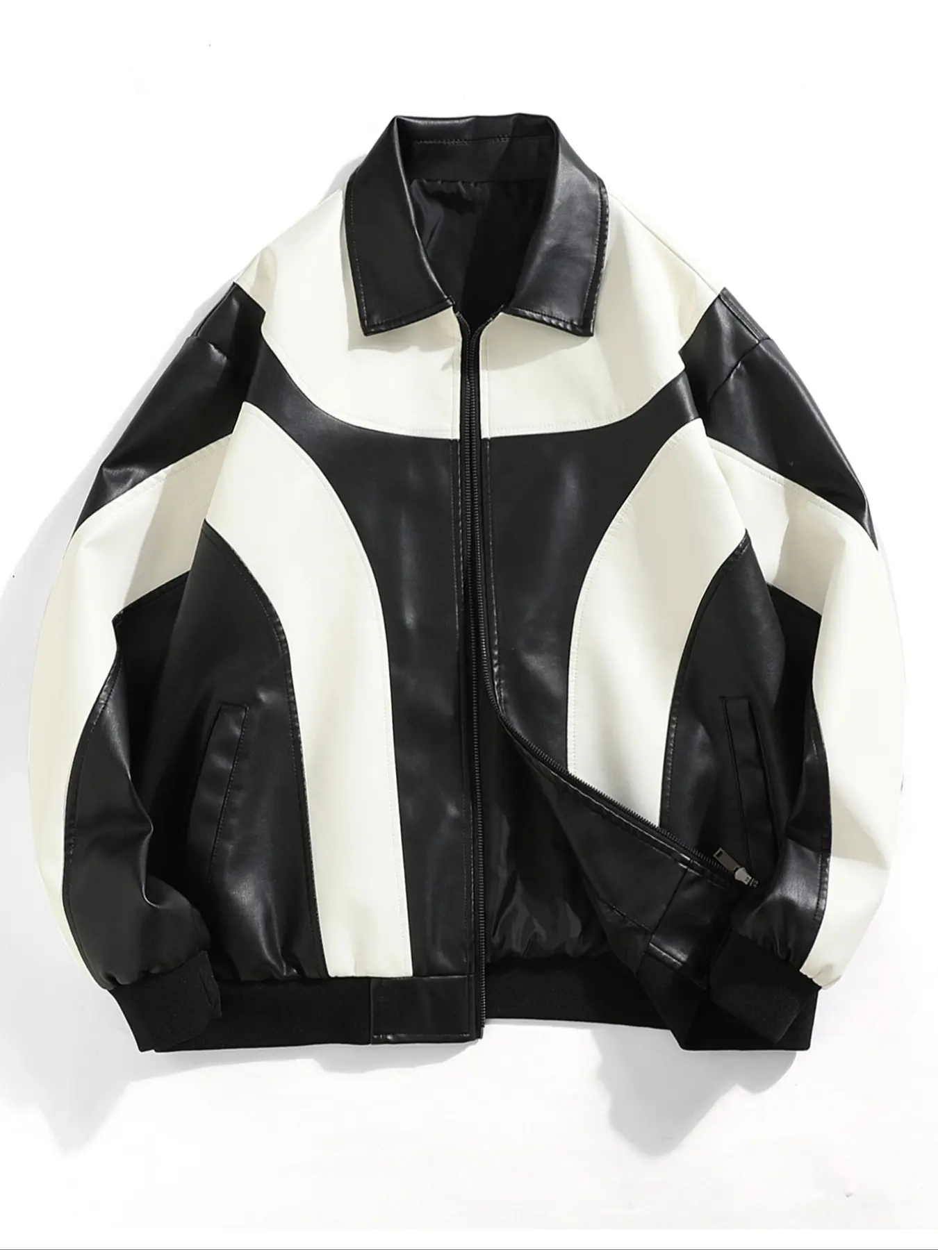 Men's Leather Jacket Single Piece, Stylish Men's Outerwear, Casual Fashion Jacket, Fitted, Durable and Comfortable, Perfect for Casual Wear, High-Quality Material, Coats, Classic Biker Style