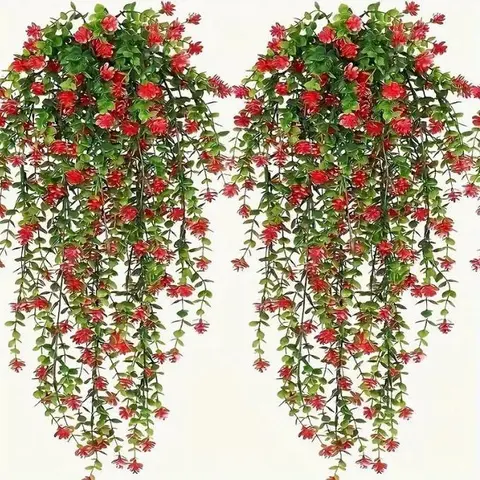 Lifelike UV-Resistant Faux Eucalyptus Hanging Plant with Realistic Green Vines for Outdoor & Indoor Decor Durable Plastic Construction Easy Install Perfect for Holidays & Year-round Ambiance - Decorative