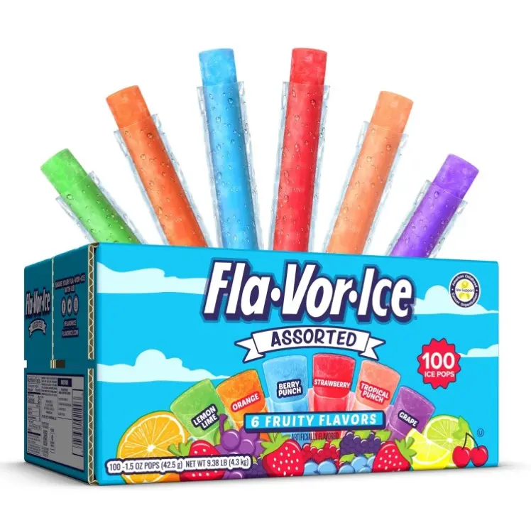 Fla-Vor-Ice Popsicle Variety Pack of 1.5 Oz Freezer Bars, Assorted Flavors, 100 Count