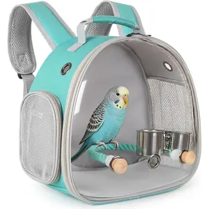 Small Bird Travel Backpack Carrier Cage, Backpack to Transport Backpack Carrier with Clamp Cups Stand Perch for Parakeet Cockatiel Budgies Vet Carry Book Bag Green