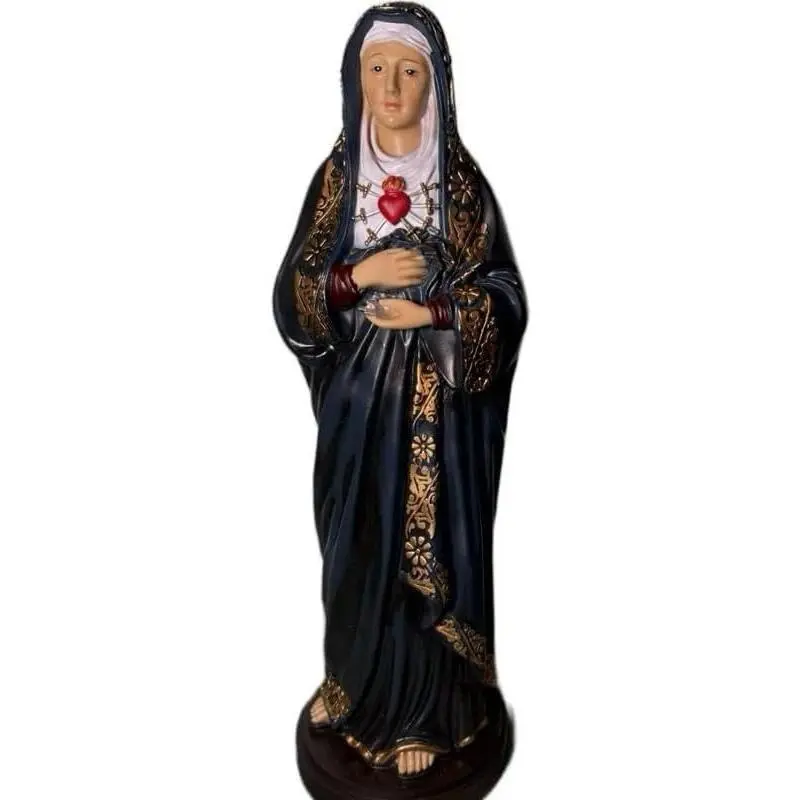 Religious Statue Our Lady of Sorrows 18 Inch Resin Figure Navy Blue & Gold Sacred Heart Design for Home Altars and Prayer Corners Decor