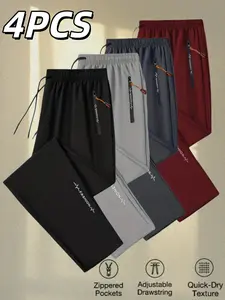 Men Women Casual Sport Pants Set, Quick Drying Pants, Letter Zipper Pocket Elastic Waist Quick Dry Breathable Straight Leg, All-Season Wear