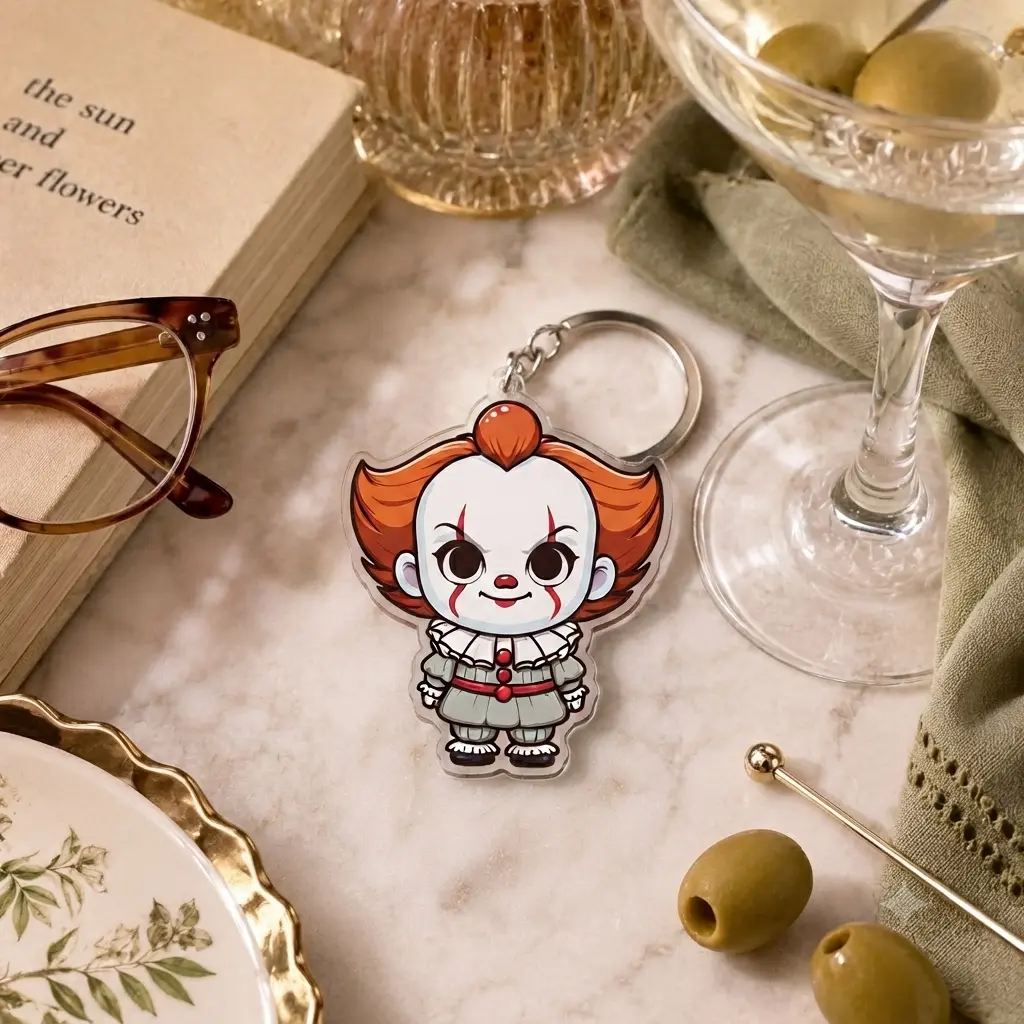 Cute Chibi Pennywise Acrylic Keychain, Aesthetic Horror Movie Character Charm for Backpacks