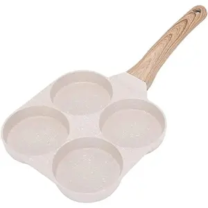 Egg Pan, Egg Frying Pan 4 Cups Egg Poacher Pan Nonstick Mini Pancake Pan Burger Maker for Breakfast, Aluminum Alloy (White)
