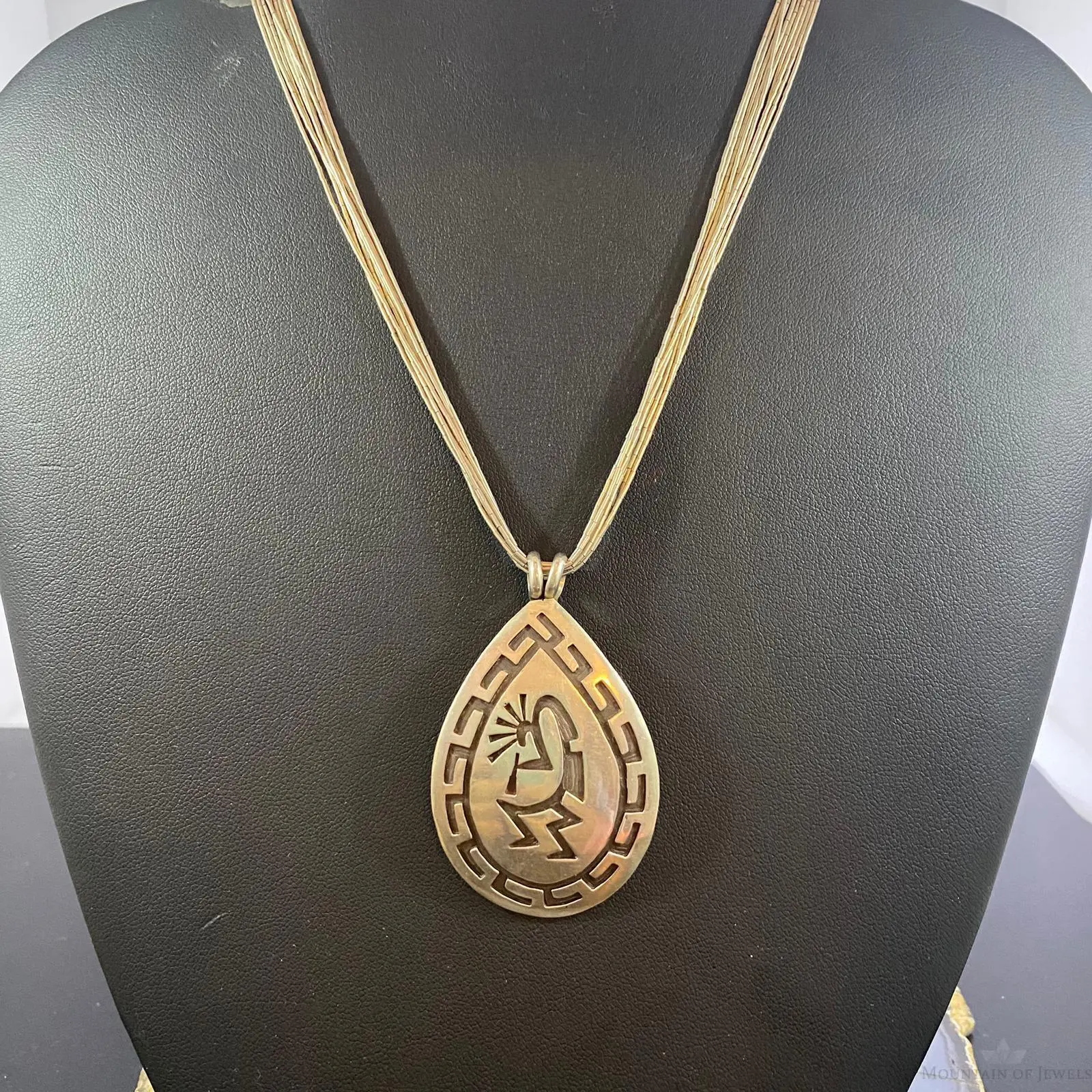 Vintage Native American Sterling Silver Hopi Kokopelli Pendant w/Liquid Silver Necklace