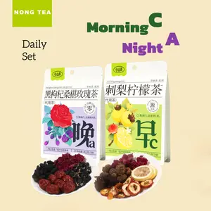Morning C & Night A Functional Blended Tea Daily Set with Black Goji Berry & Lemon Ingredients for Balance Tea beverage drink vegan detox Herbal Tea, Fruit Tea