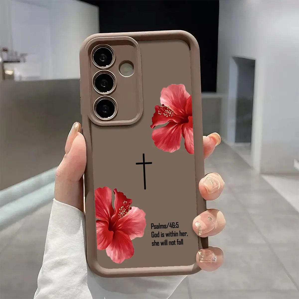 Bibical Cross & Lily Pattern Phone Case, Enhanced Camera Protection,Shockproof Skin-Friendly Touch Soft Cover for Samsung Galaxy S21 S22 S23 S24 S25 S26 Ultra Plus FE A13 A14 A15 A16 A17 A33 A34 A35 A36 A52 A53 A54 Note20 God's Gift, Flower