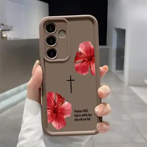 Bibical Cross & Lily Pattern Phone Case, Enhanced Camera Protection,Shockproof Skin-Friendly Touch Soft Cover for Samsung Galaxy S21 S22 S23 S24 S25 S26 Ultra Plus FE A13 A14 A15 A16 A17 A33 A34 A35 A36 A52 A53 A54 Note20 God's Gift, Flower