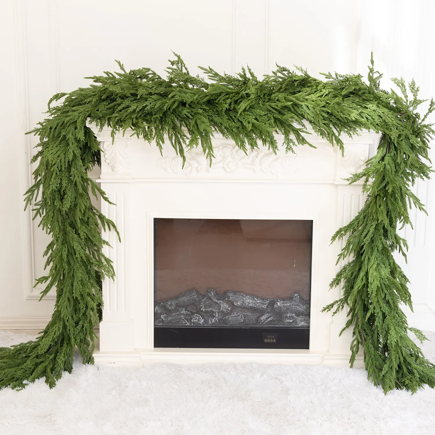 Clycaloor 6/9/14ft Handmade Christmas Garland,Artificial Norfolk Pine Needles Greenery Seasonal Garland for Christmas Firepalce Winter Holiday Indoor Outdoor Decoration
