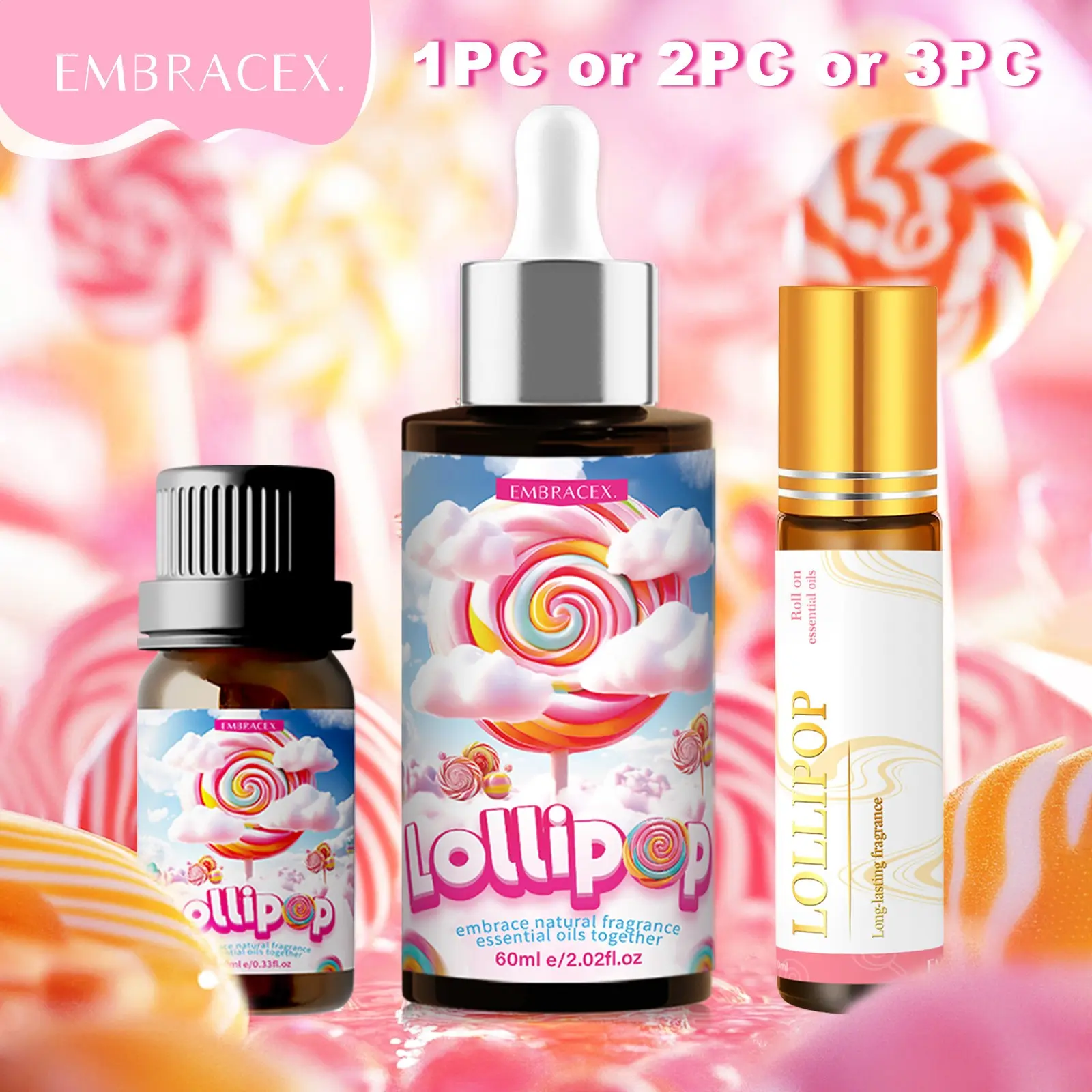 Lollipop Essential Oil Set, 10ML & 60ML Aromatherapy Essential Scent Oil Set for Body Massage & DIY Crafts, Refreshing Fragrance Gifts, Healthcare