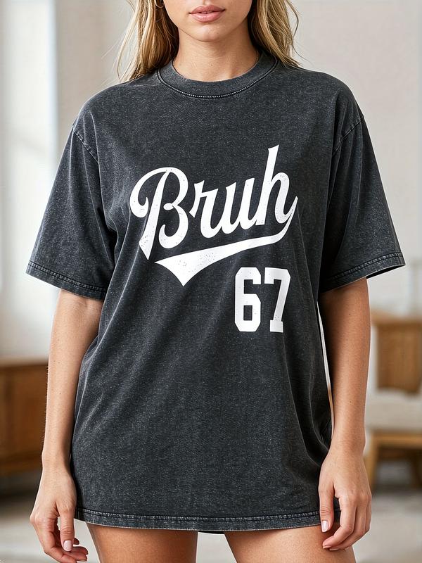 Women's Plus Size Varsity Letterman Graphic Tshirt - Cotton, Basic Oversized Vintage Washed Crew Neck Short Sleeve Top, Casual Streetwear Style Collegiate Sport Tee