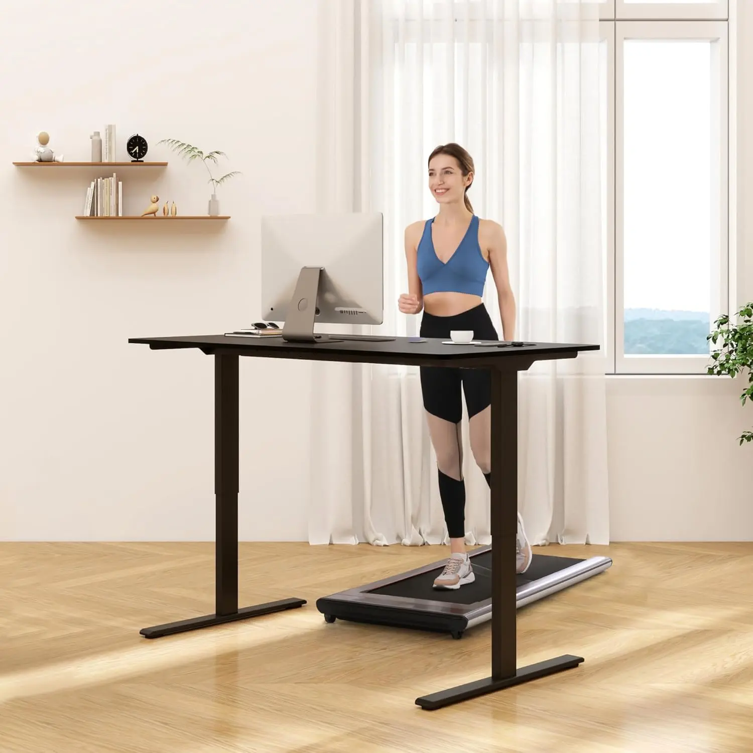 Standing Desk Electric Height Adjustable Desk with 63 x 24 Inches Splice Board, Ergonomic Memory Controller, Black Top + Black Frame