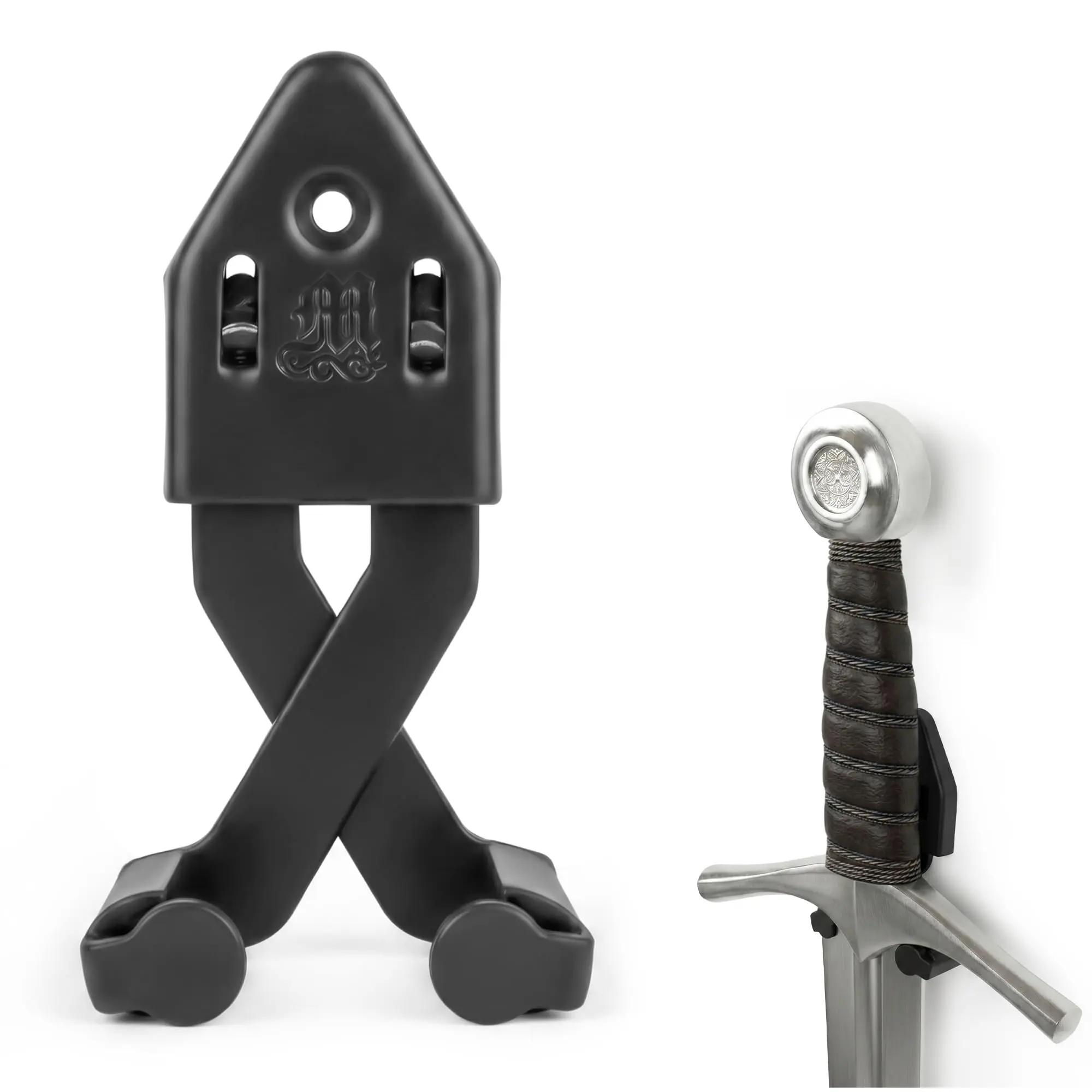 Mythrojan Metal Single Sword Wall Mount - 4 Inch Vertical Sword Display Wall Hanger, Adjustable Multifunctional Wall Rack for Sword, Axe & Knives, Decorative Wall Decor (Large)