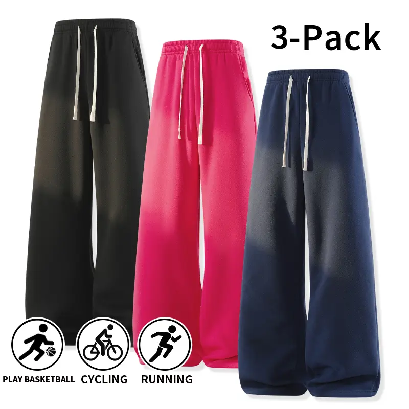 3-Pack or Single Pack Straight-Leg Sweatpants, American street-style drawstring loose athletic pants, soft casual sports trousers, suitable for running, basketball, and cycling, solid-color casual athletic pants