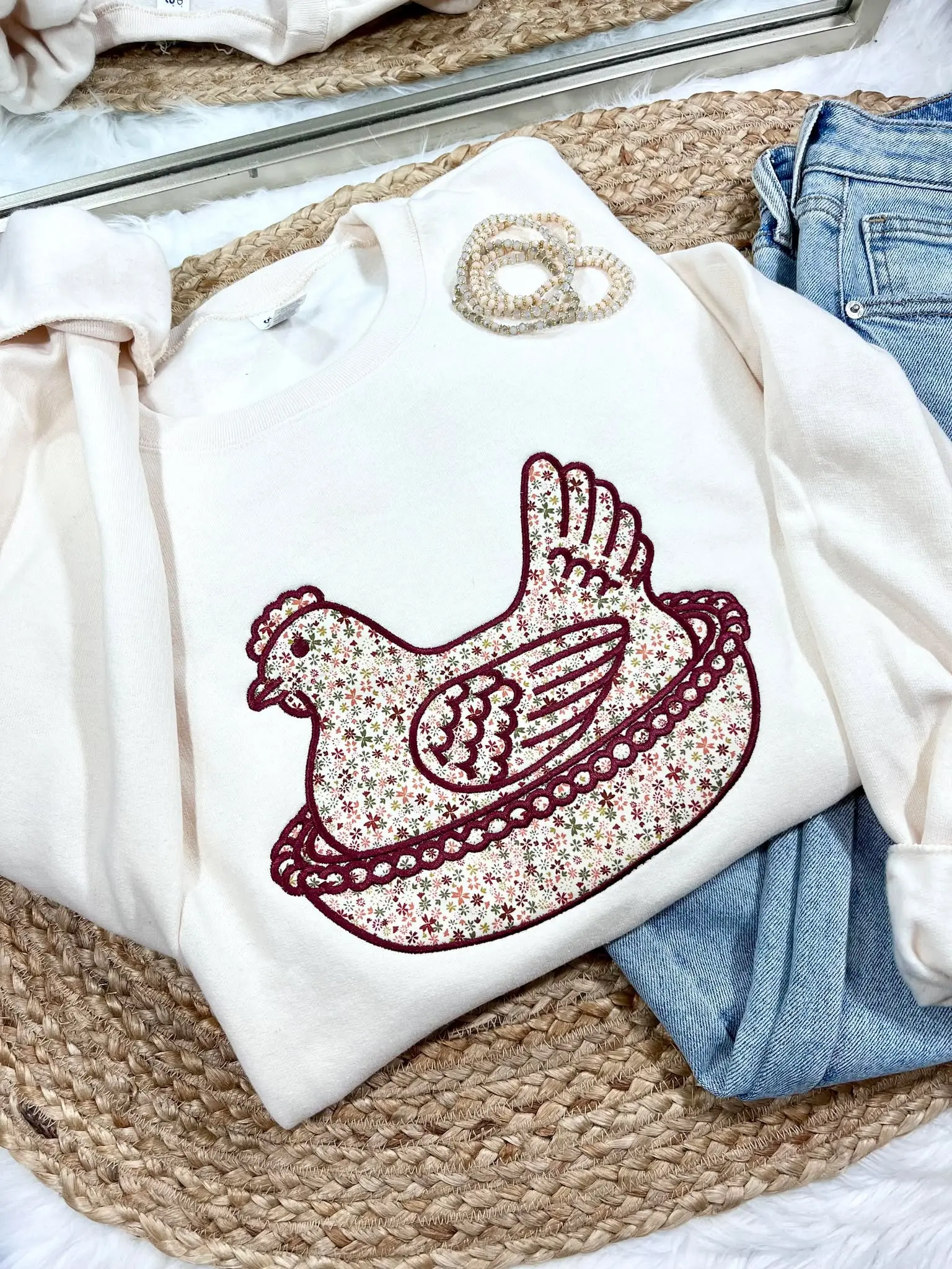 Hen On A Nest Pullover Sweatshirt - Grandma Core, Vintage, Cottage Core