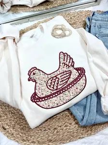 Hen On A Nest Pullover Sweatshirt - Grandma Core, Vintage, Cottage Core