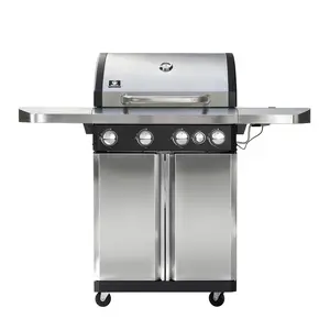 SK OVEN 4+1 Burner Propane Gas Grill, Stainless Steel Patio BBQ Grill with Side Burner, Porcelain-Enameled Cast Iron Grates, 50000 BTU, 570 Sq. In. Cooking Area, Electronic Ignition for Outdoor Backyard Cooking