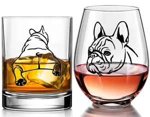 French Bulldog Wine Glasses Set 2 - Funny&Cool Bulldog Puppy Dog Gifts for BullDog Lovers - Drinkware Round Indoor
