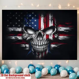 2D Flat Polyester Banners, Summervibes American Flag Skull Design, Festive Party Supplies for Birthday Home Wall Decor