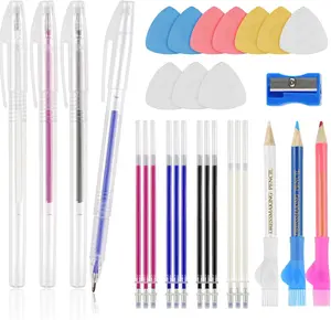 Sewing & Quilting Fabric Marking Kit - 10 Tailor’s Chalks, 4 Heat Erasable Pens with Refills, 3 Water Soluble Fabric Pencils, Sewing Supplies