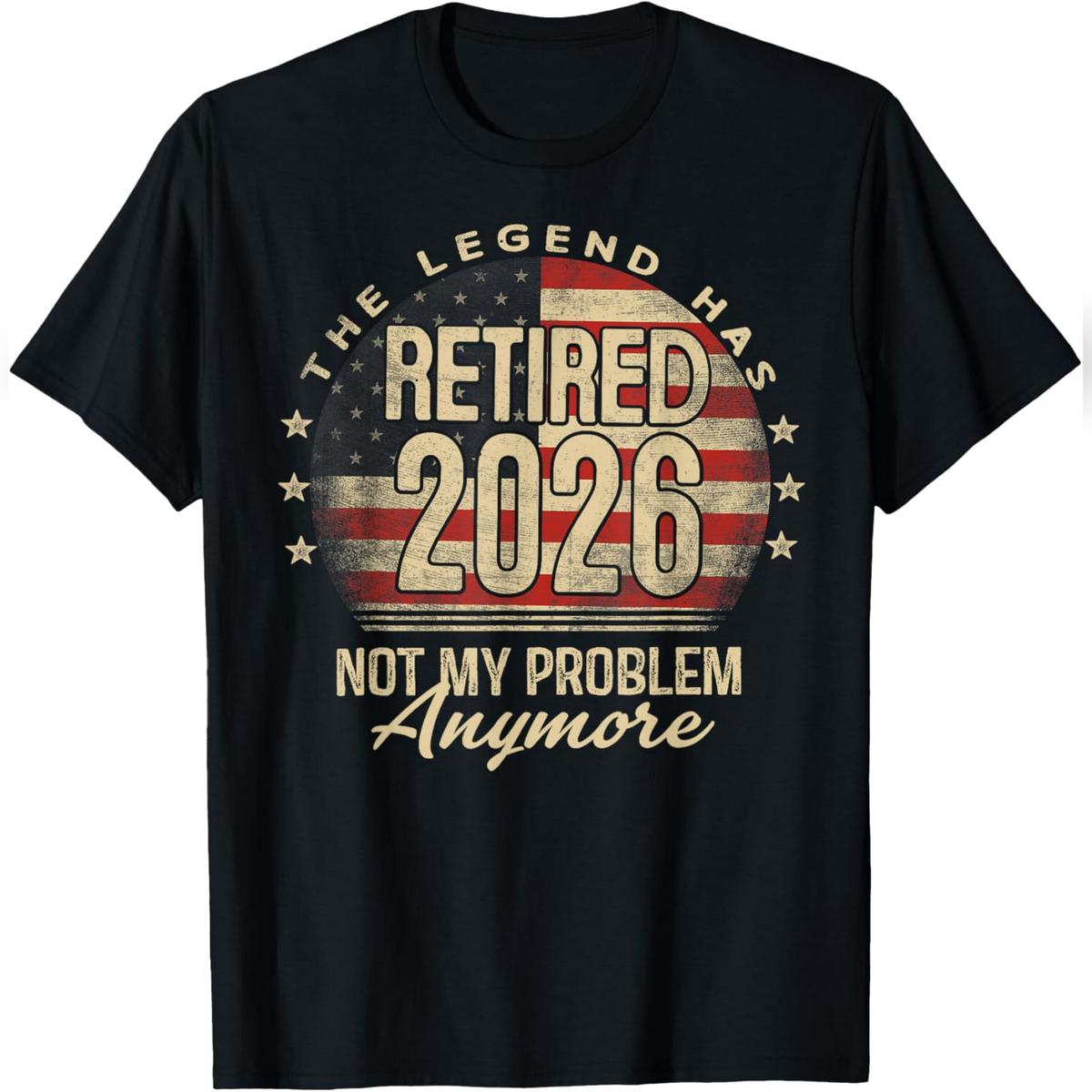 The Legend Has Retired 2026 Funny Retirement USA Flag T-Shirt Relaxed Fit Cotton T-Shirt