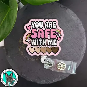 NataliaMade Badge Reel- You Are Safe with Me ID Badge Holder for Nurses, Healthcare Staff, Teachers, Retail Workers, Unique Handmade Name Badges for Healthcare Staff teacher appreciation