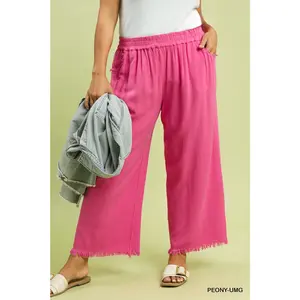 Ashley Frayed Hem Linen Blend Pants in Peony