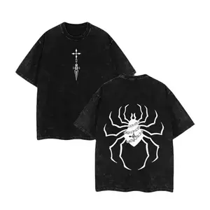 Hunter X Hunter Phantom Troupe Spider Streetwear Tee Vintage Washed Graphic T-Shirt with Spider Emblem Soft Cotton Unisex Top for Anime Fans Casual Wear