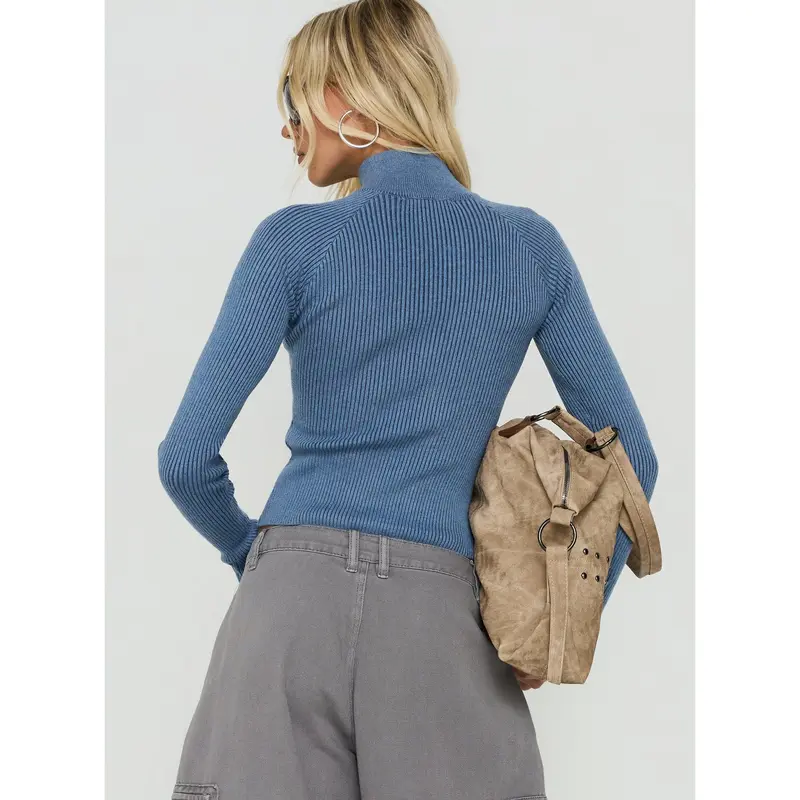 4183 Postcode Kovah Zip Through Funnel Neck Knit Sweater Blue - TikTok Shop