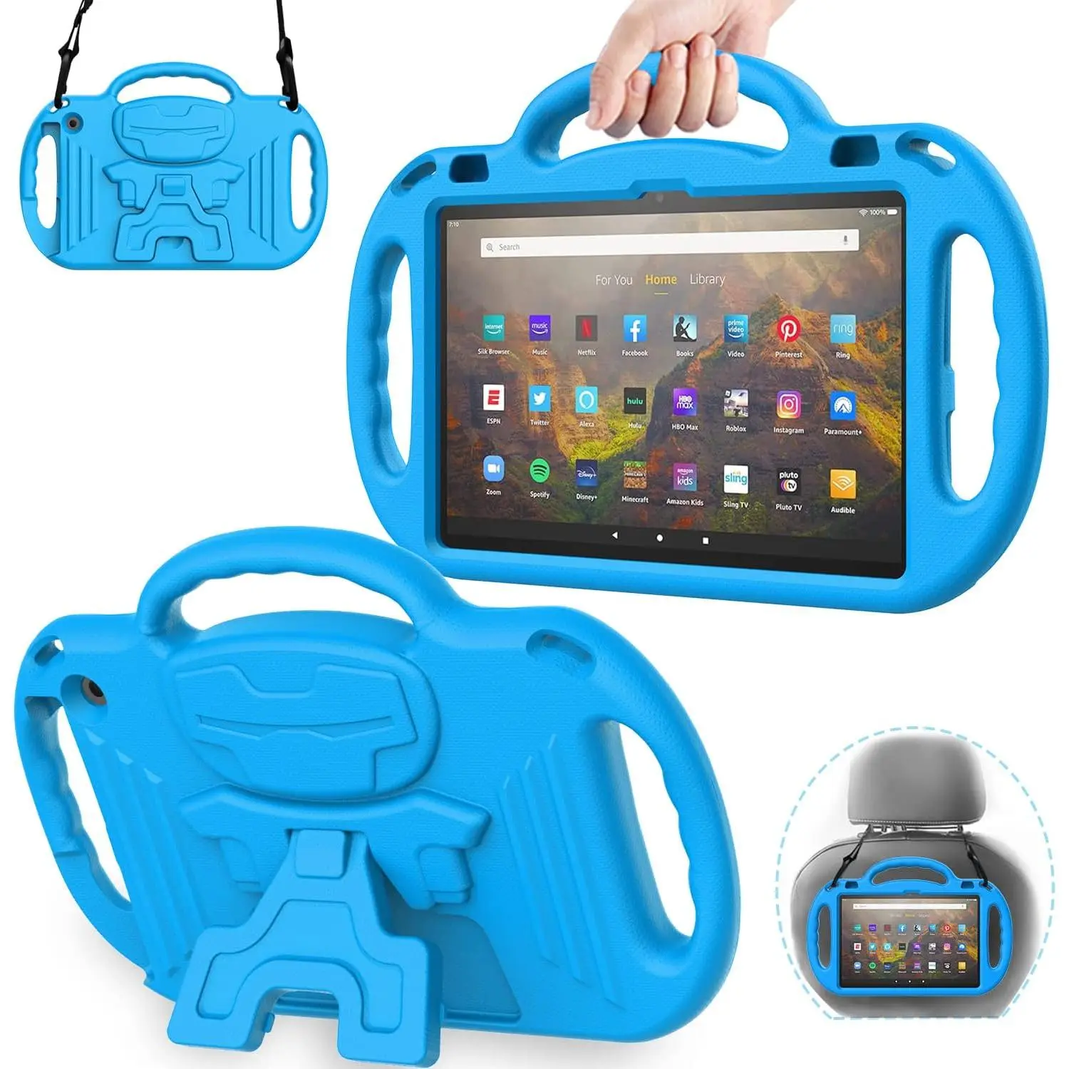 Case for Fire HD 10 & Fire HD 10 Plus  Model Tablet (13th/11th Generation 2023/2021 Release), with  Strap, Lightweight Shockproof Handle, Blue