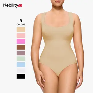 [Live] Nebility Women's Square Neck Sleeveless Bodysuit Tank Top Layering Comfort Womenswear Basic Beige Minimalist faja Tummy Control Clothes Tummy Control Clothing