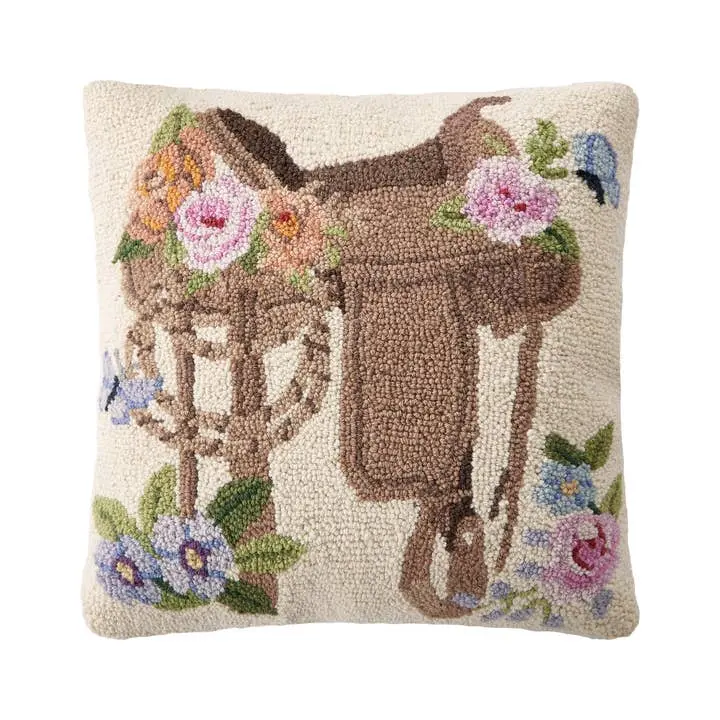 Peking Handicraft 30SW330C18SQ 18 x 18 in. Rosewood Ranch Flag Saddle Poly Fill Hook Pillow, Multi Color